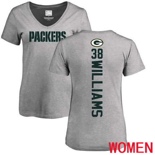 Green Bay Packers Ash Women #38 Williams Tramon Backer V-Neck Nike NFL T Shirt